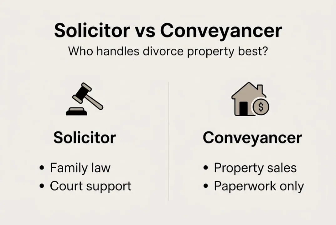 Infographic contrasting solicitors and conveyancers features