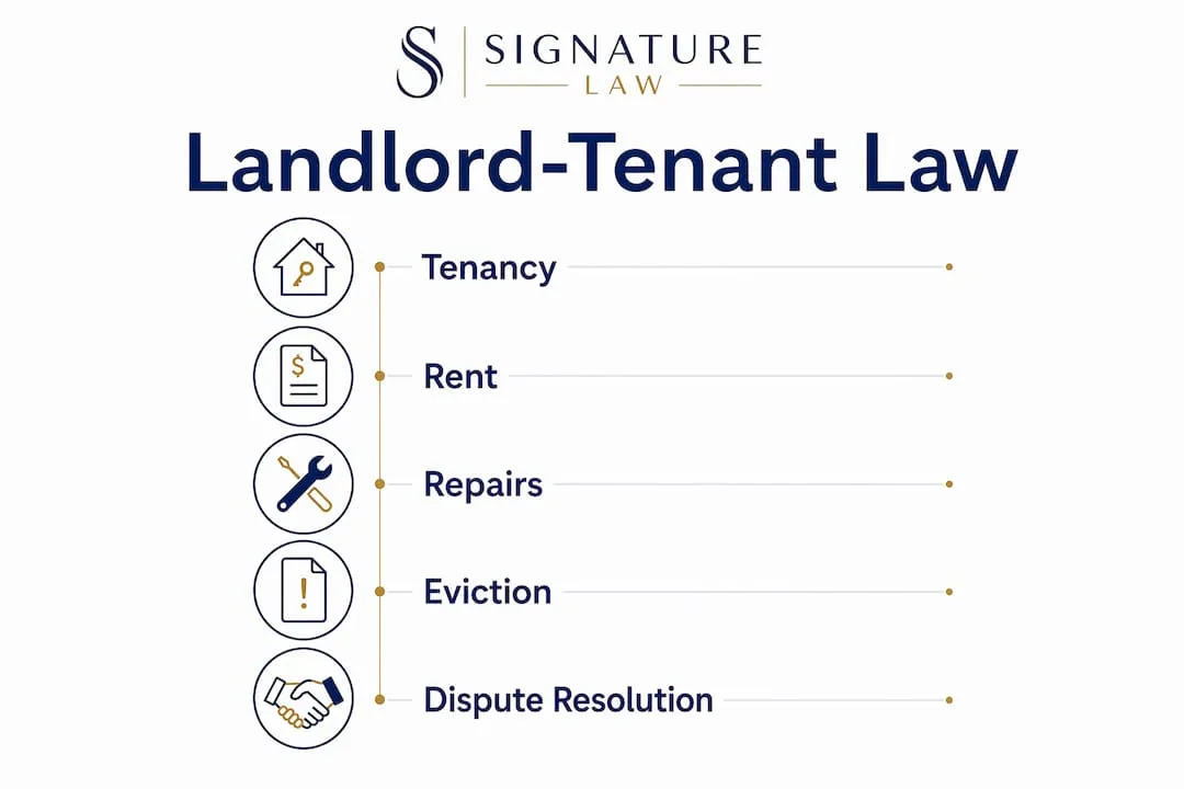 Infographic outlining UK landlord tenant law areas