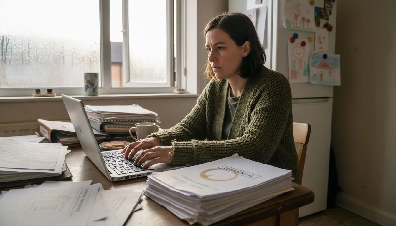 Social worker reviewing family law evidence