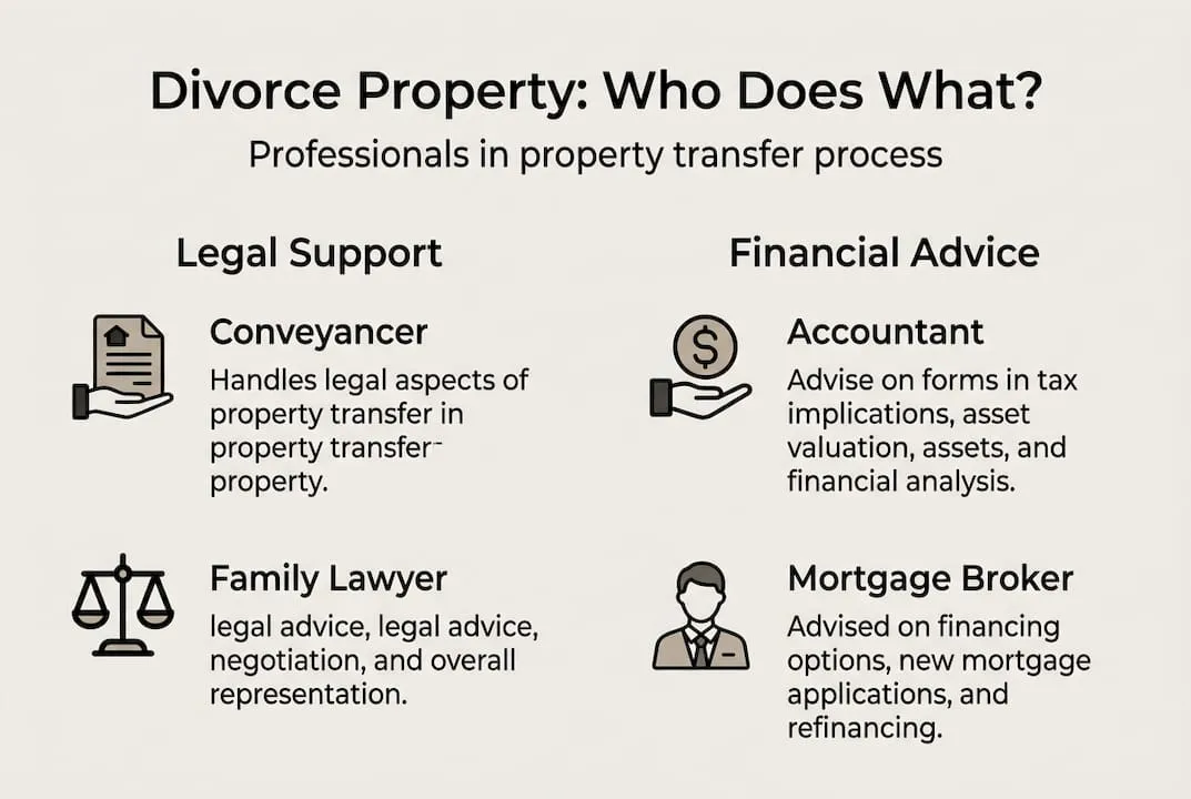 Infographic showing roles in divorce property process