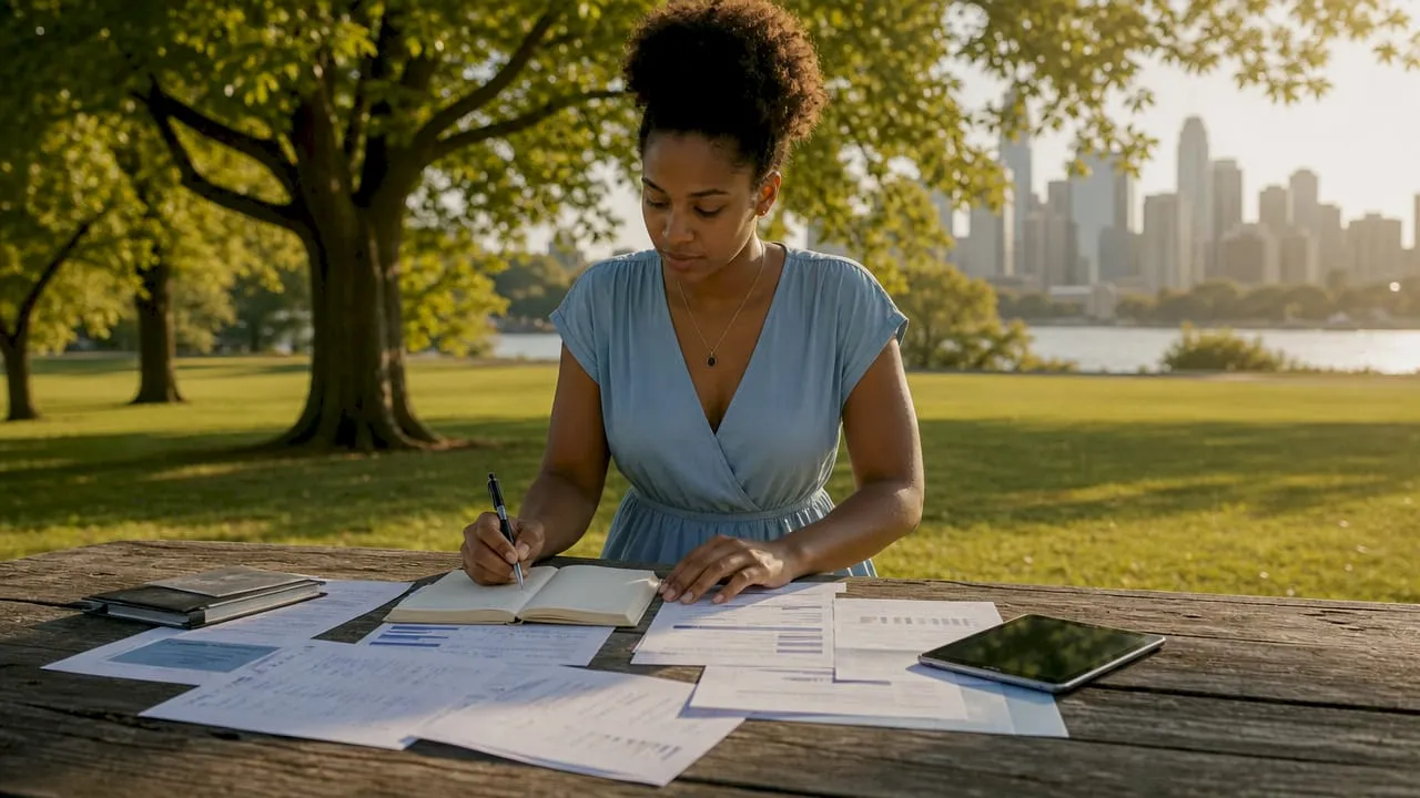 Woman organizing finances for property purchase