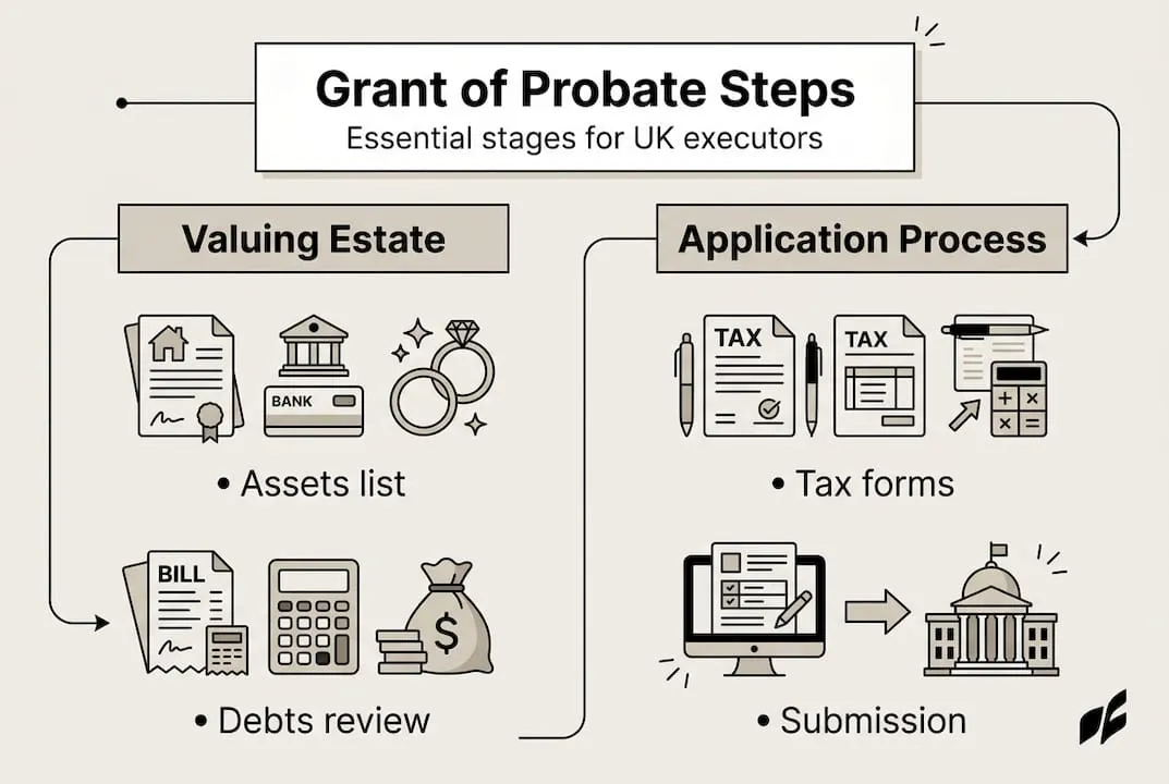 Infographic summarizing UK probate process steps