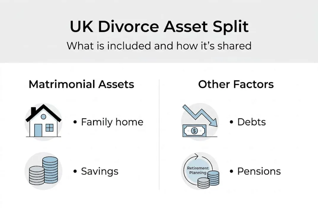 Infographic shows UK divorce asset split overview