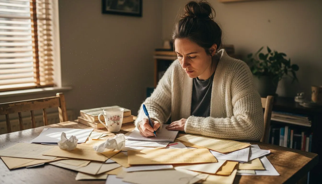 Woman organizing property and financial records