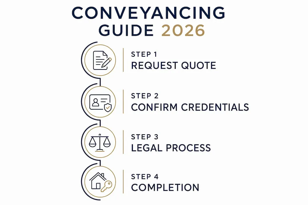 Infographic showing conveyancing steps and timelines in 2026