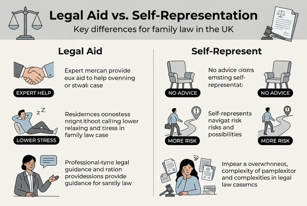 Legal aid versus self-representation infographic
