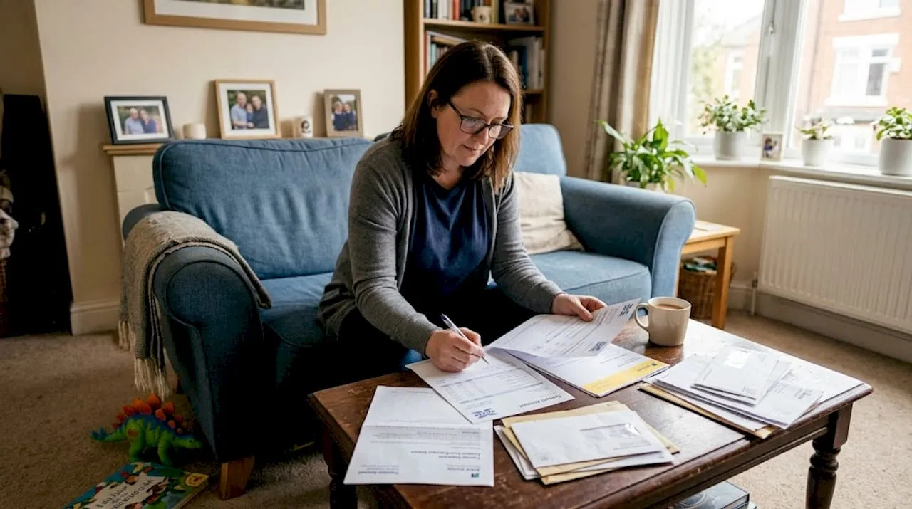 Woman reviewing pension documents at home