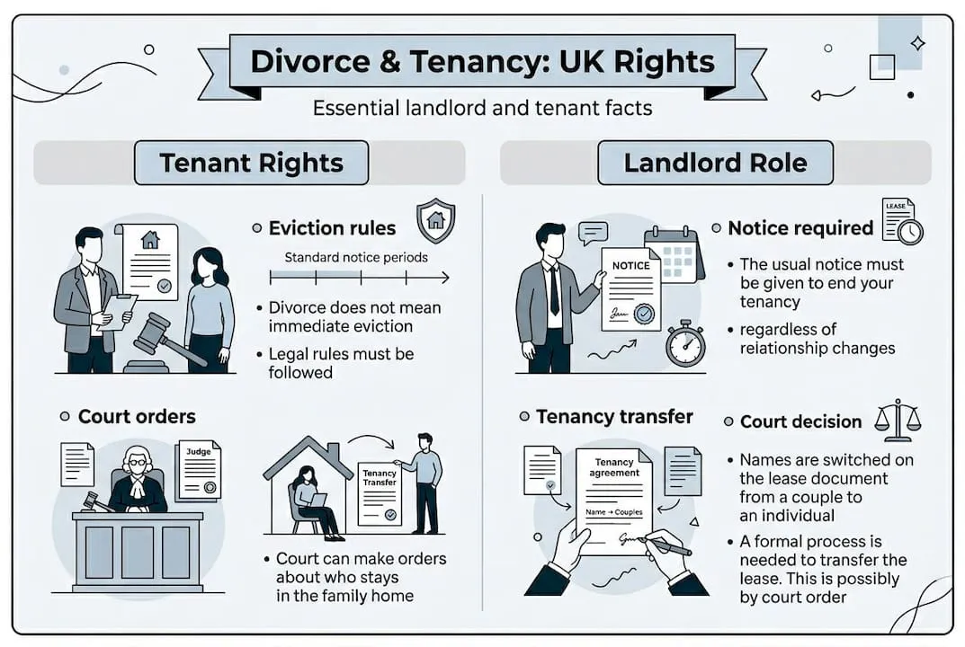 Infographic summarizing divorce and tenancy rights UK