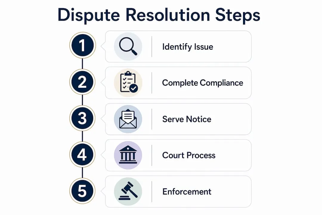 Infographic outlining dispute resolution steps for landlords
