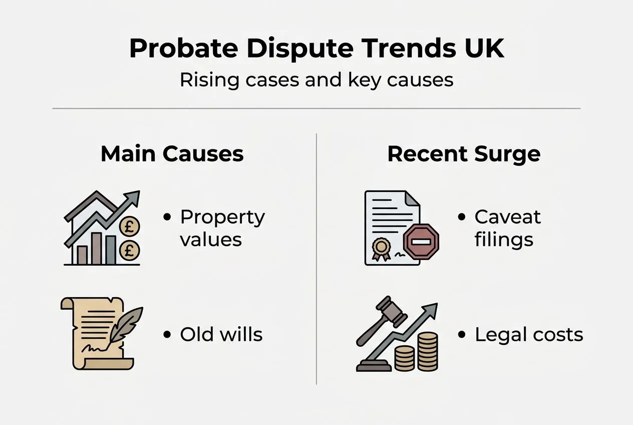 Infographic showing rise in UK probate disputes