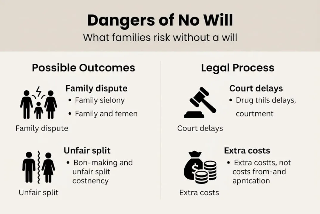 Infographic outlining risks of not making a will