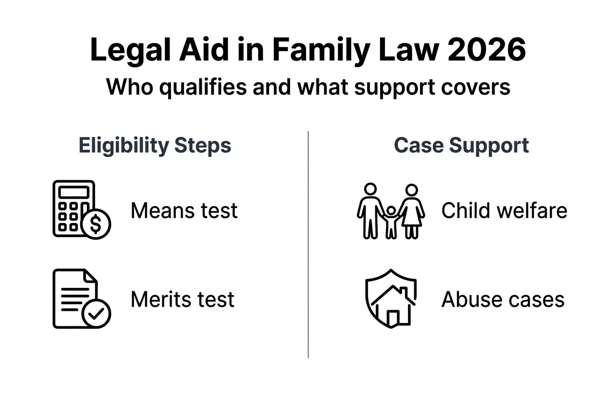 Infographic summarising legal aid eligibility and support