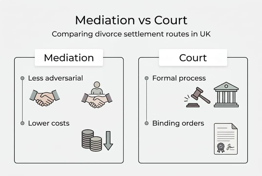 Infographic comparing mediation and court outcomes