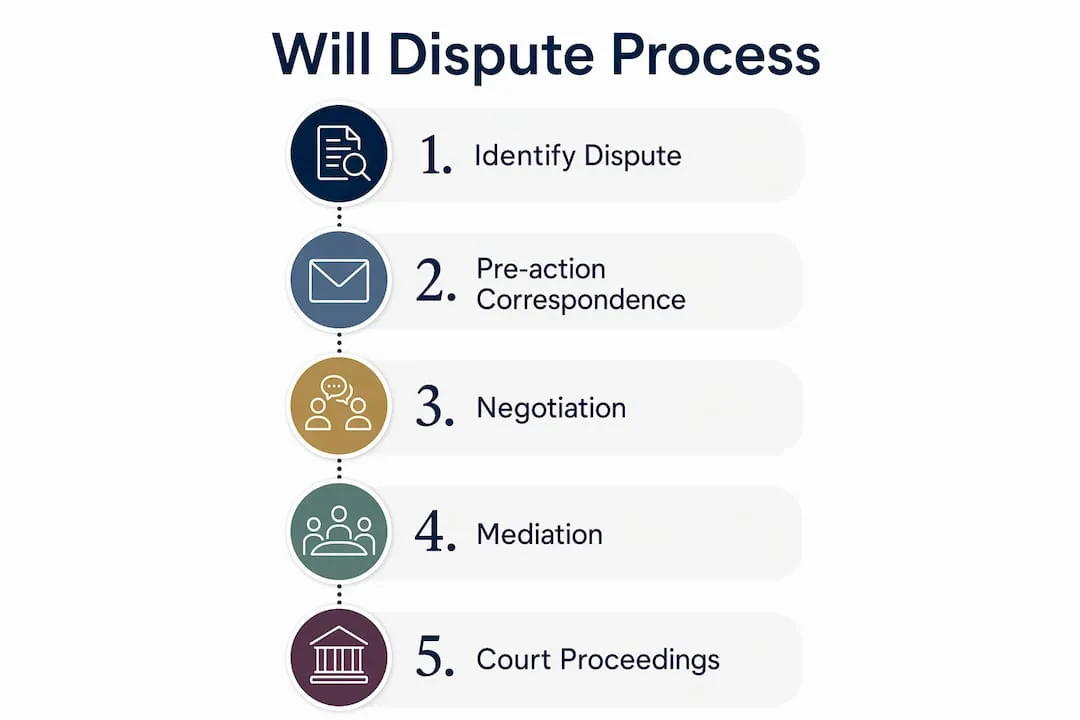 Infographic depicting will dispute process steps