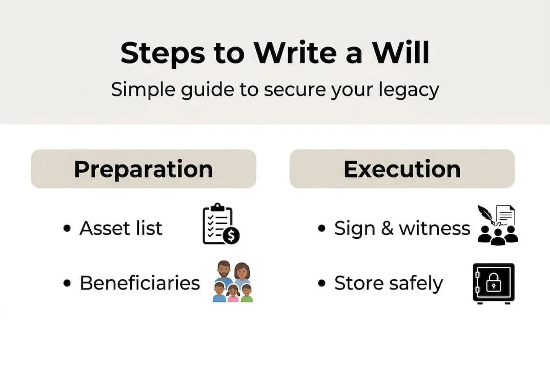 Steps to write a will infographic diagram