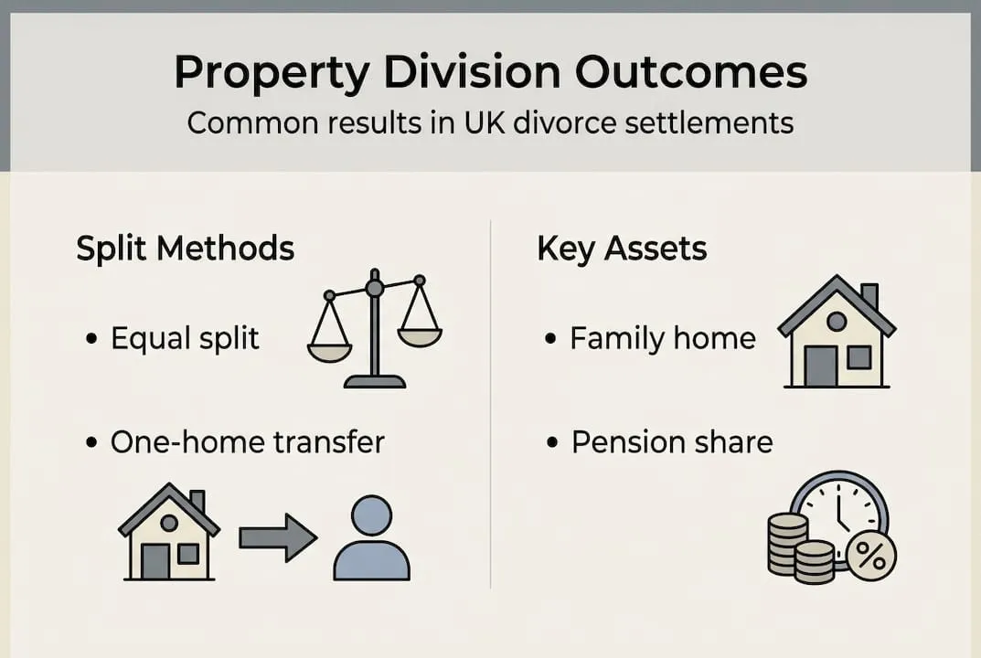 Infographic showing UK property division outcomes