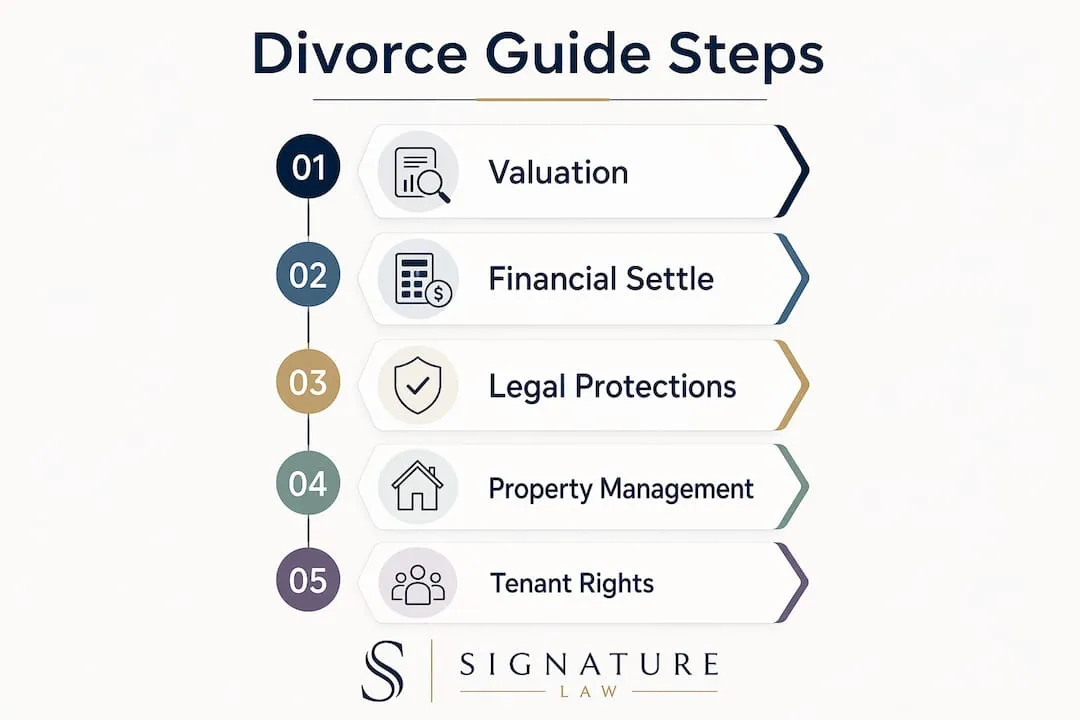 Infographic outlining divorce steps for landlords