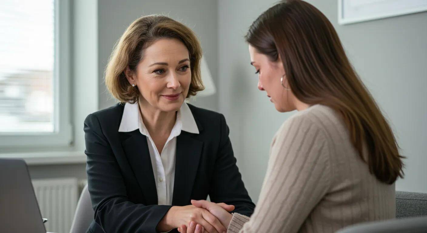 Family law solicitor providing compassionate support to a distressed client