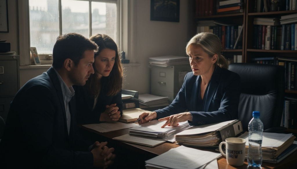 Solicitor advising couple in family law office