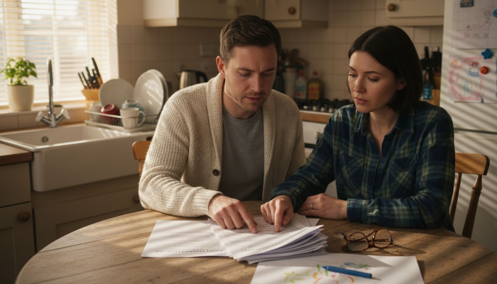 Parents reviewing family legal documents together