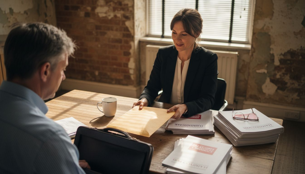 Solicitor and client discuss divorce paperwork