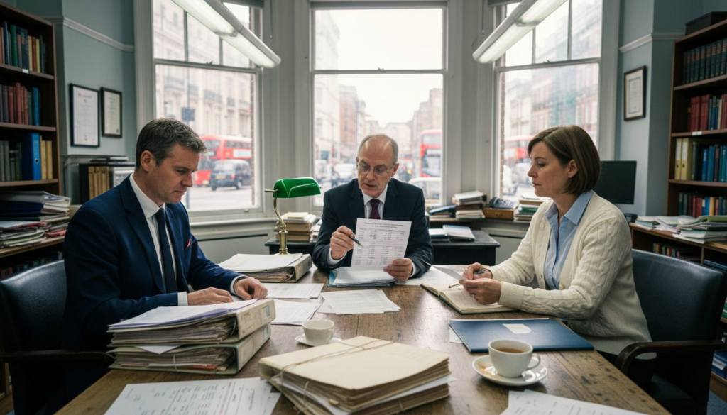 Divorcing couple and solicitor negotiating settlement