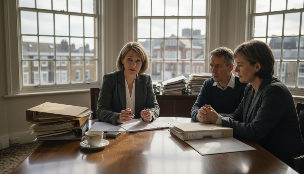 Probate solicitor meeting clients in office