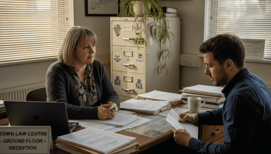 Solicitor discusses divorce legal aid with client