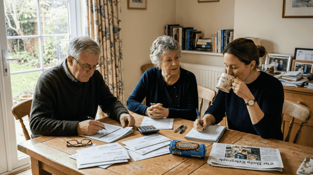 Family discussing probate documents at home