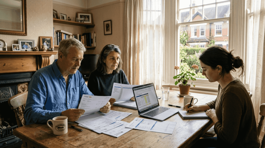 Family discussing estate planning at home table