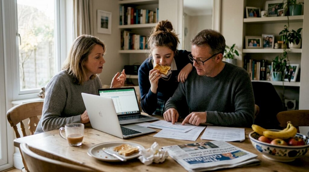 Family discussing estate planning at home