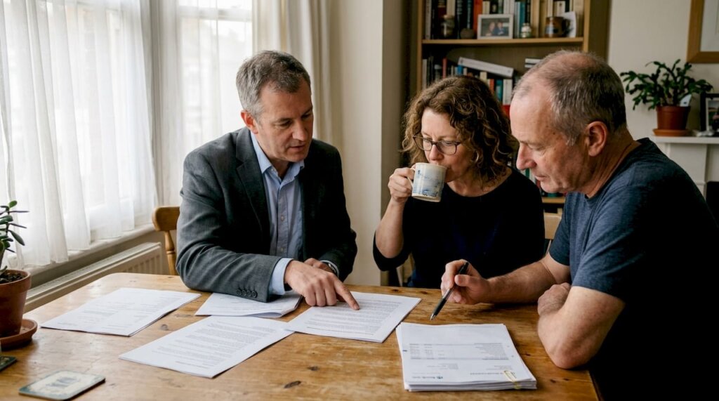 Couple and solicitor discussing financial settlement