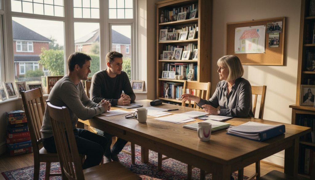 Family consulting estate planning solicitor at home