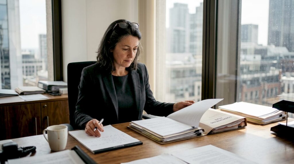 Solicitor reviewing divorce asset documents