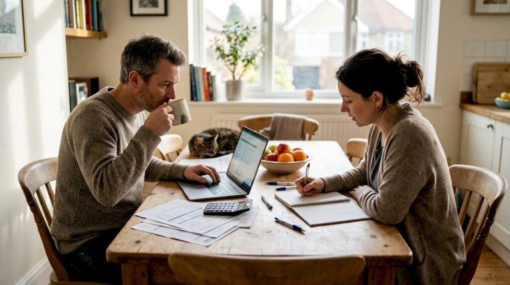 Couple reviewing divorce settlement paperwork