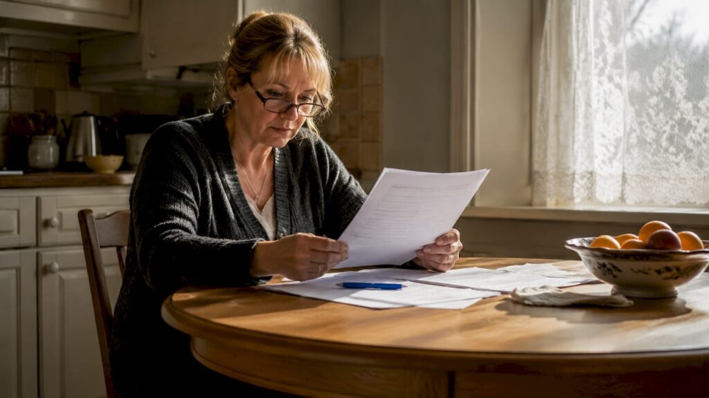 Woman reviewing divorce application papers