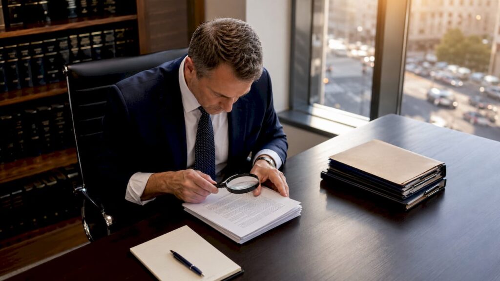 Conveyancer reviewing property documents