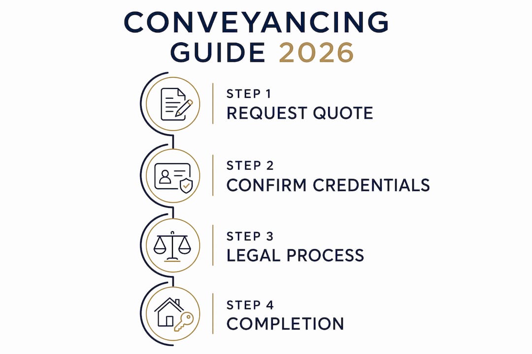 Infographic showing conveyancing steps and timelines in 2026