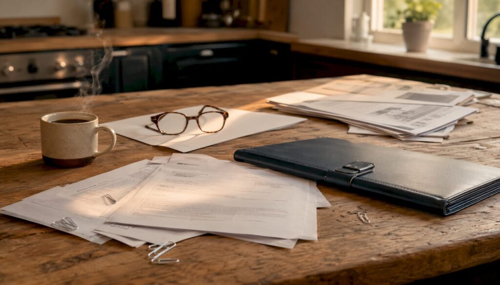 Landlord divorce documents and calculator on desk