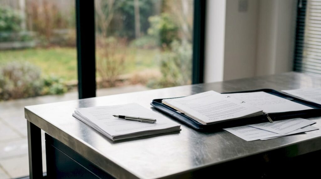 Close-up of conveyancing legal documents on desk