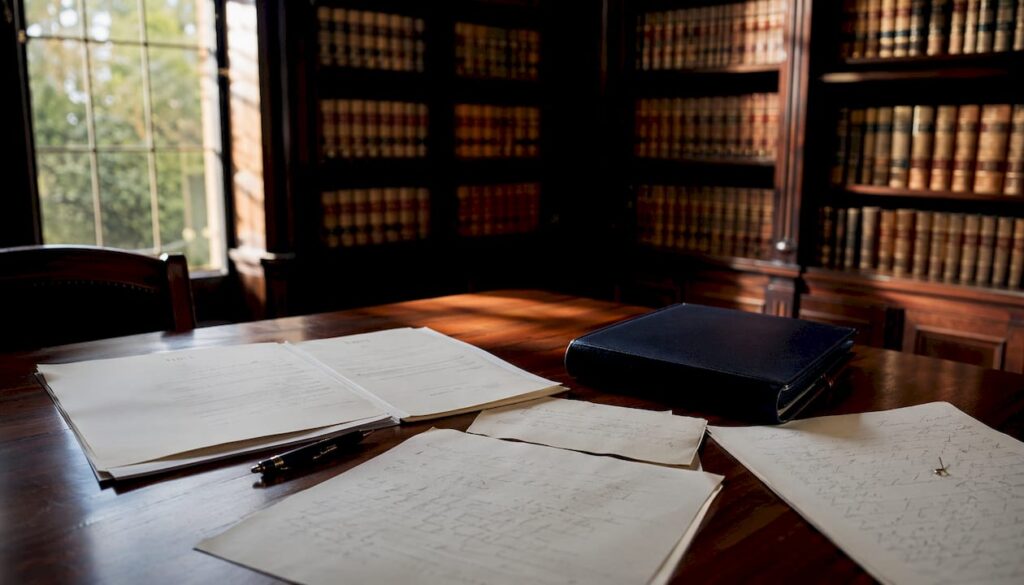 Overhead view of will document with pen and notes