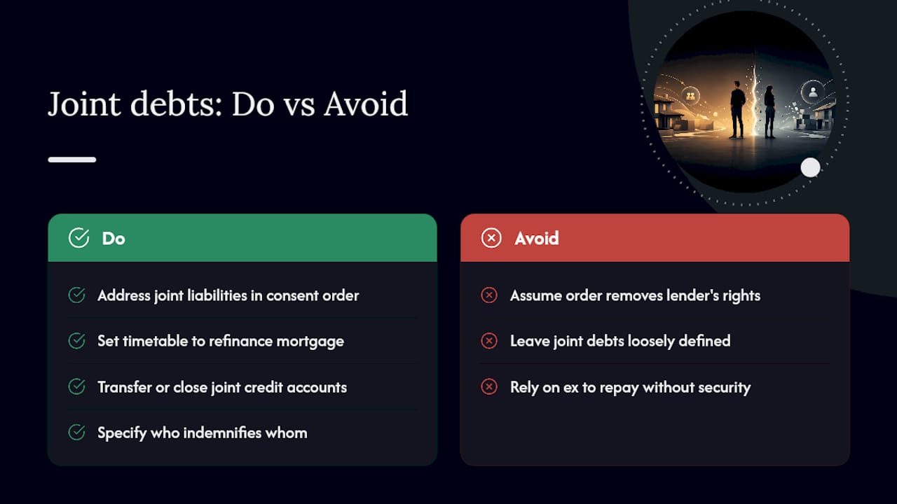 What happens to joint debts and liabilities? — overview diagram
