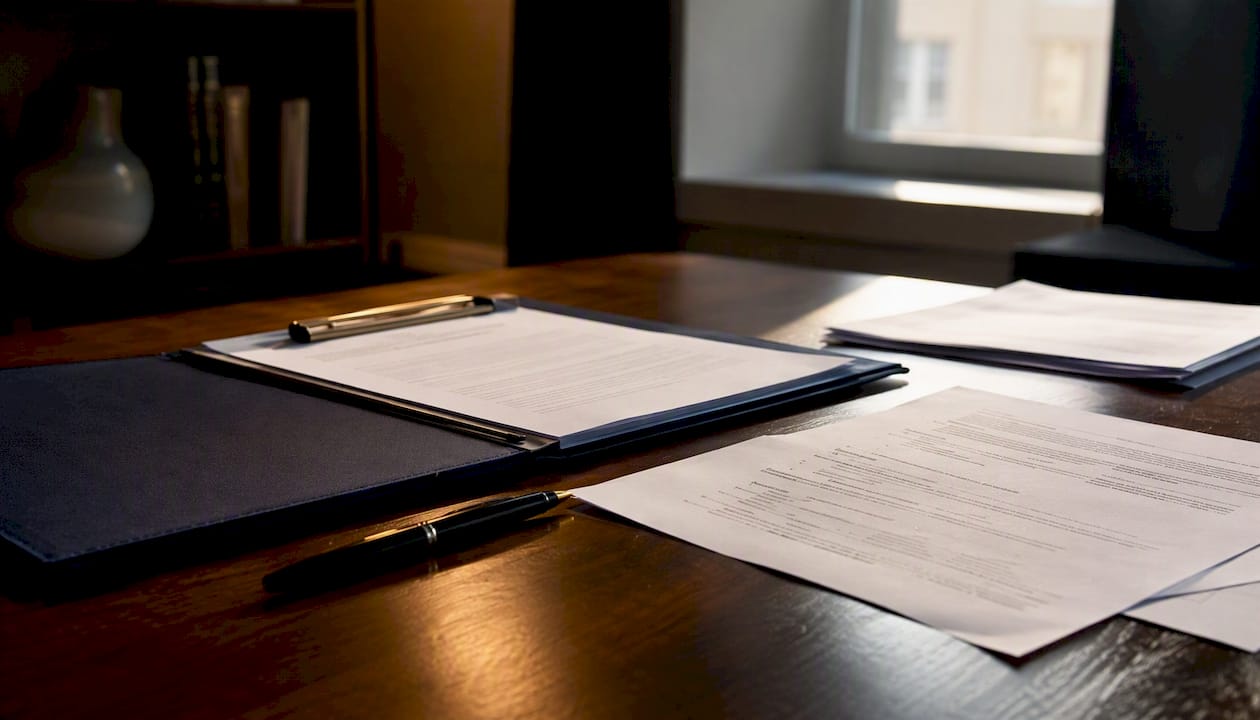 Landlord legal documents on office desk