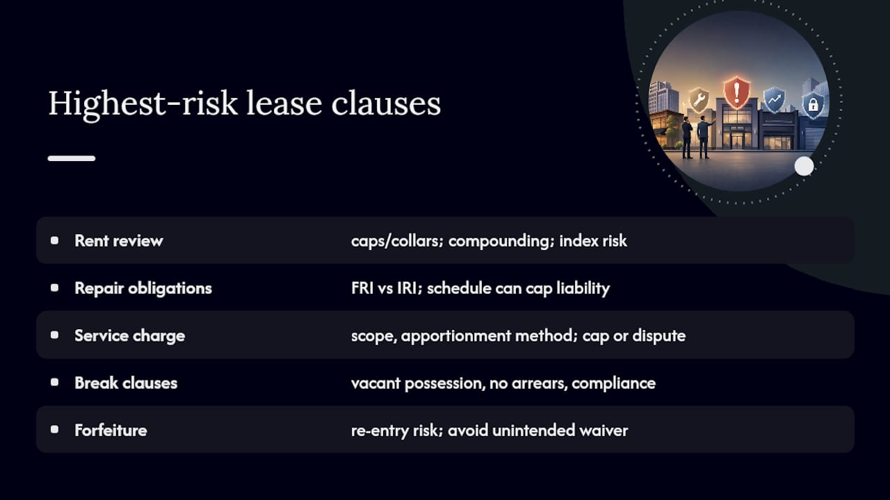 Diagram comparing risk levels of commercial lease clauses