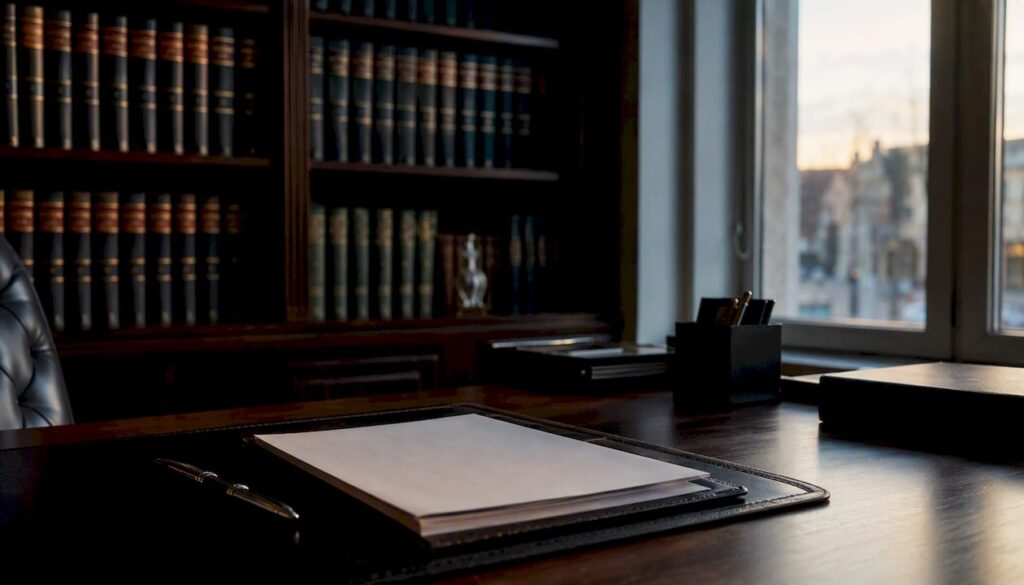 Solicitor's desk with legal letter and pen