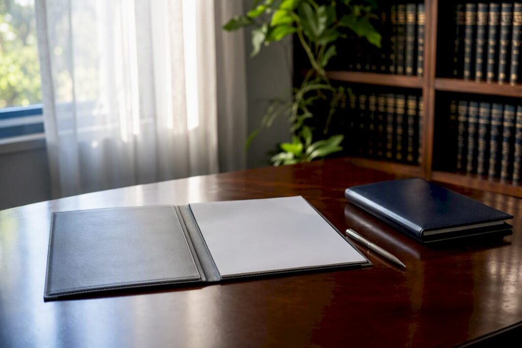 Professional desk with lease drafting materials