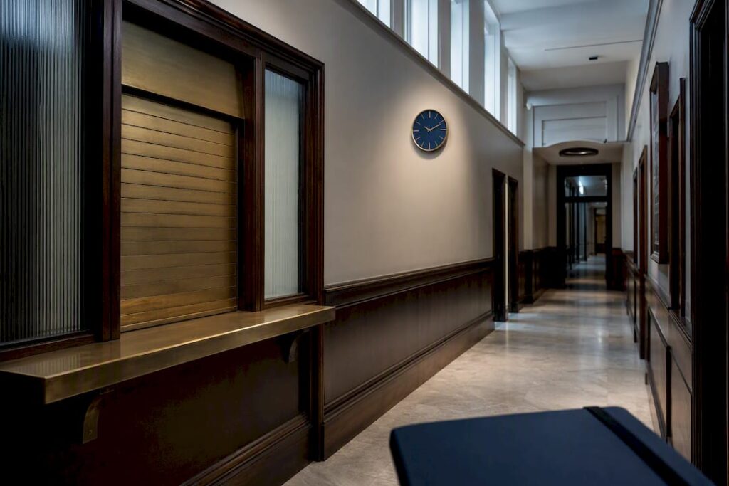 Family court registry corridor during divorce process